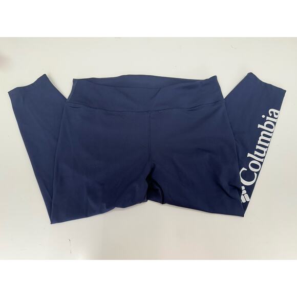 Columbia Womens Leggings Size XL Navy Blue Cropped Leg Logo - Picture 2 of 10